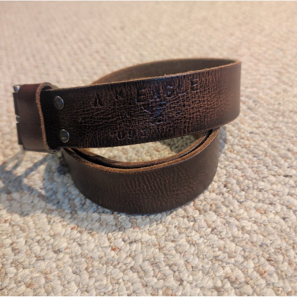 Y2K American Eagle Outfitters Brown Leather Belt Embossed Classic Logo Buckle